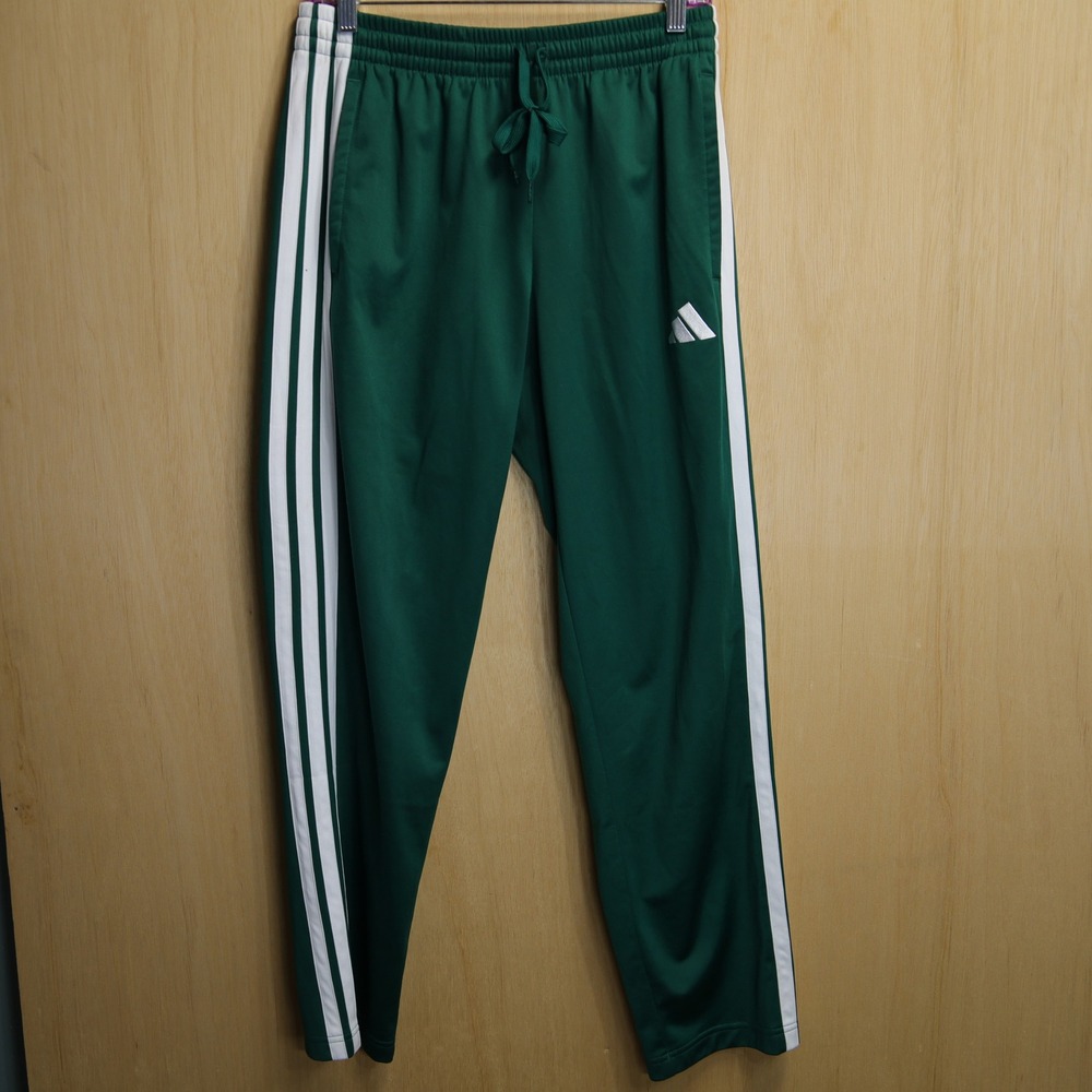 Adidas Mens Green White 3-Stripe Athletic Track Pants Joggers Size M